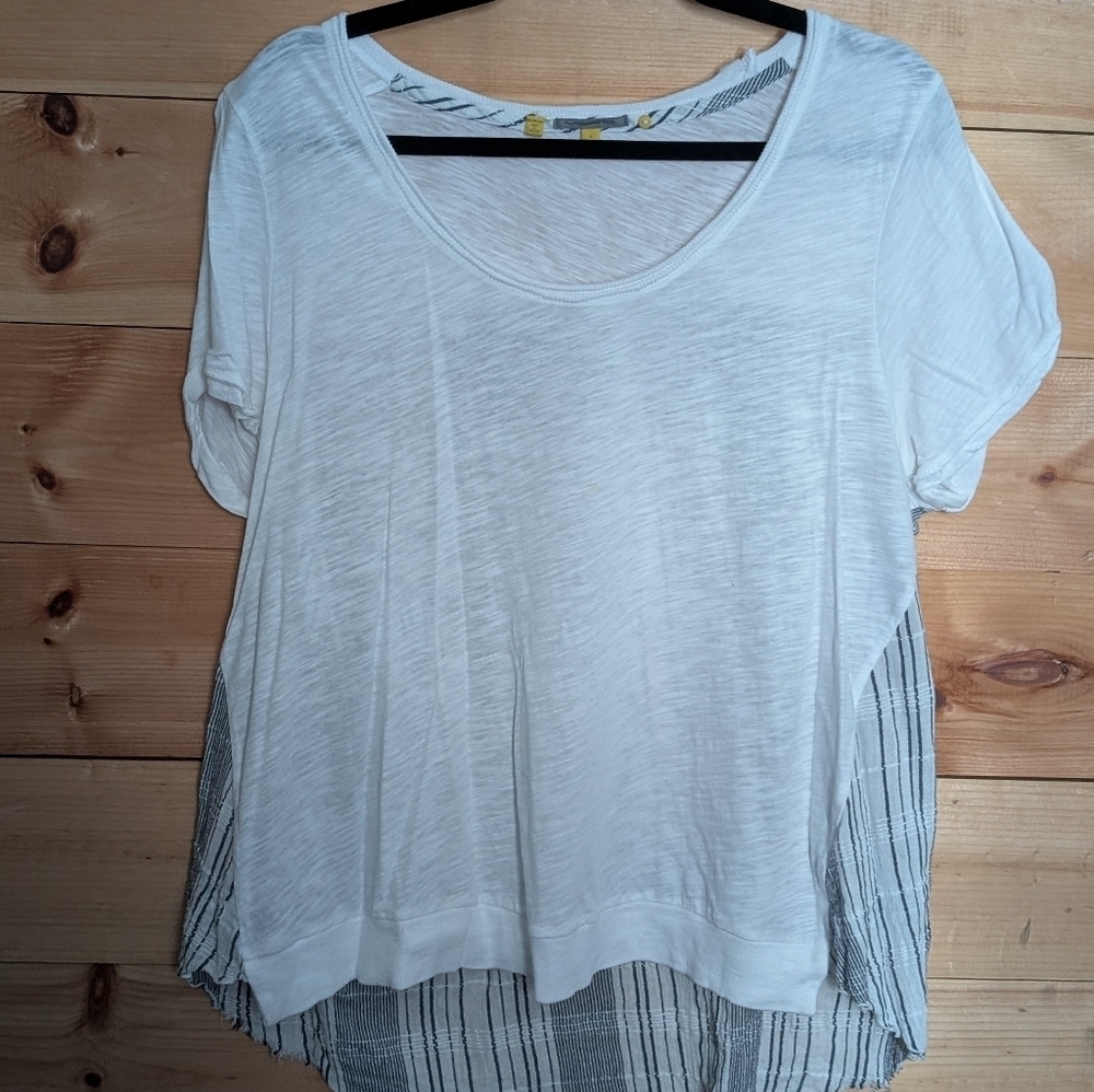 Anthropologie Yellow Button White and Gray Women's Top